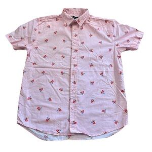 Sony PlayStation Men's Logo All Over Print Button Up Pink Shirt Casual Sz Large